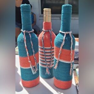 Customized handmade string wrapped Chardonnay bottle decor